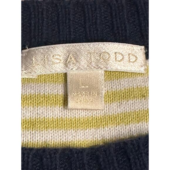 Lisa Todd Navy Arrow Instarsia Cotton Sweater Women’s Large preppy casual winter - Picture 5 of 7